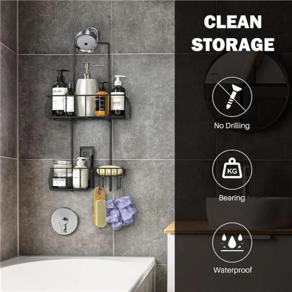 Shower Caddy Hanging, Anti-Swing Over Head Shower Caddy Rustproof